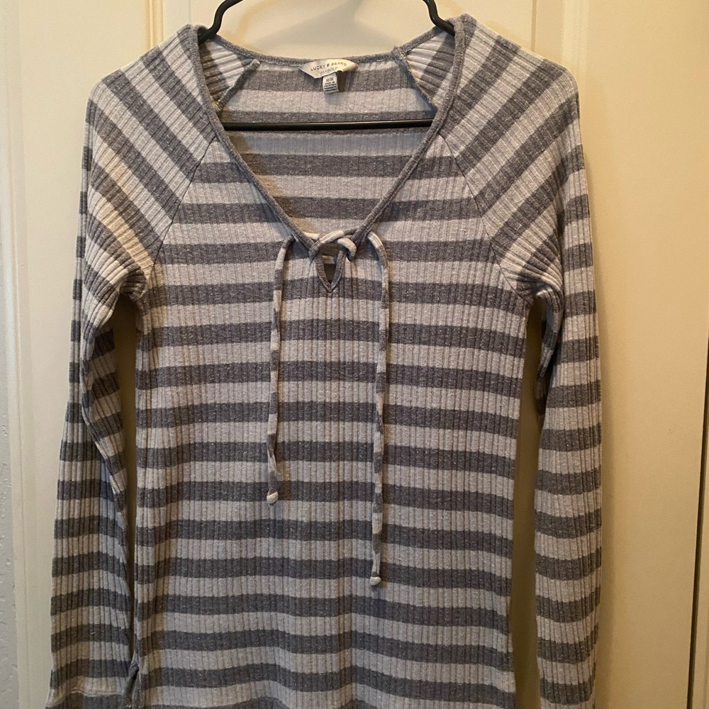 Lucky Brand Y2K Gray Long Sleeve Sailor Collar Top